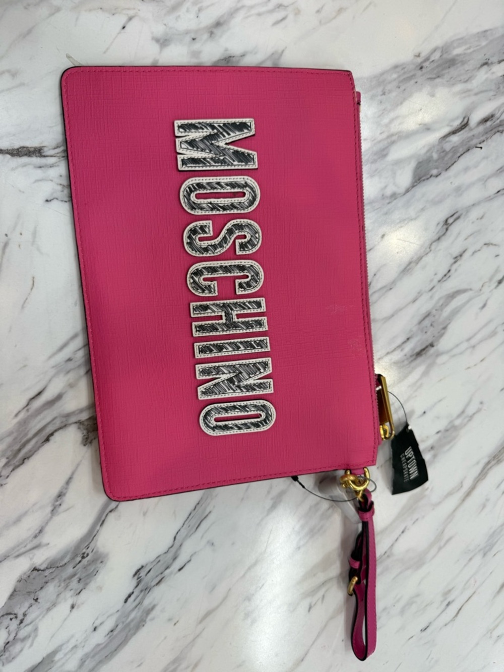 Moschino Hot Pink Leather Wristlet Clutch with Logo
